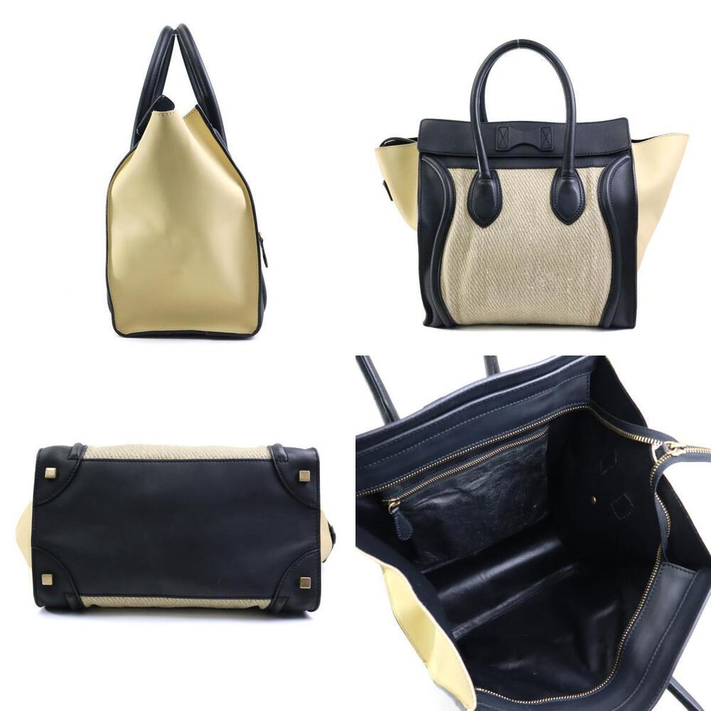 Celine Tan Luggage Leather Shopper Beige Gold Black Handbag